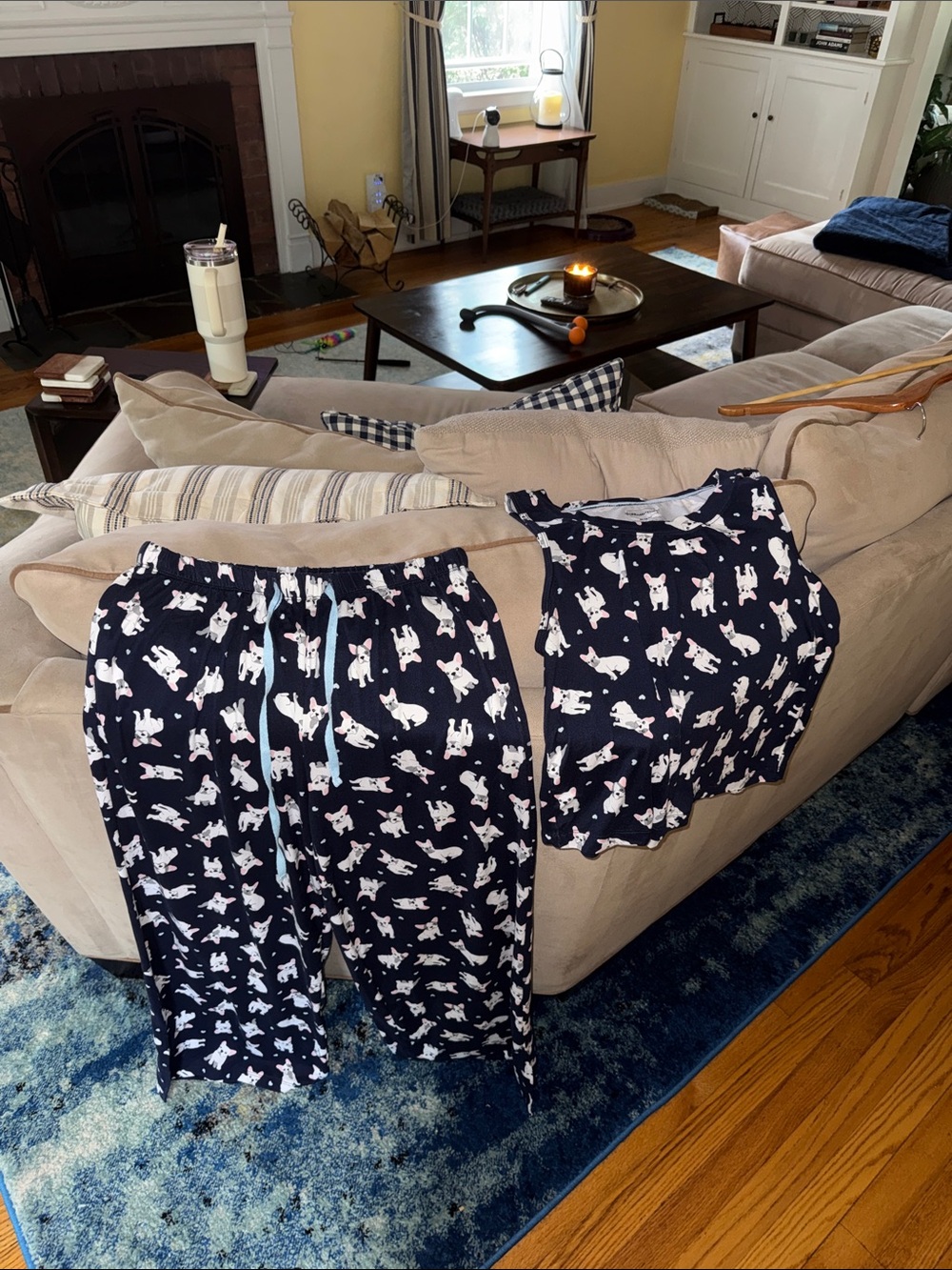 Women’s Navy Blue Pajama Set with White Dog Print
